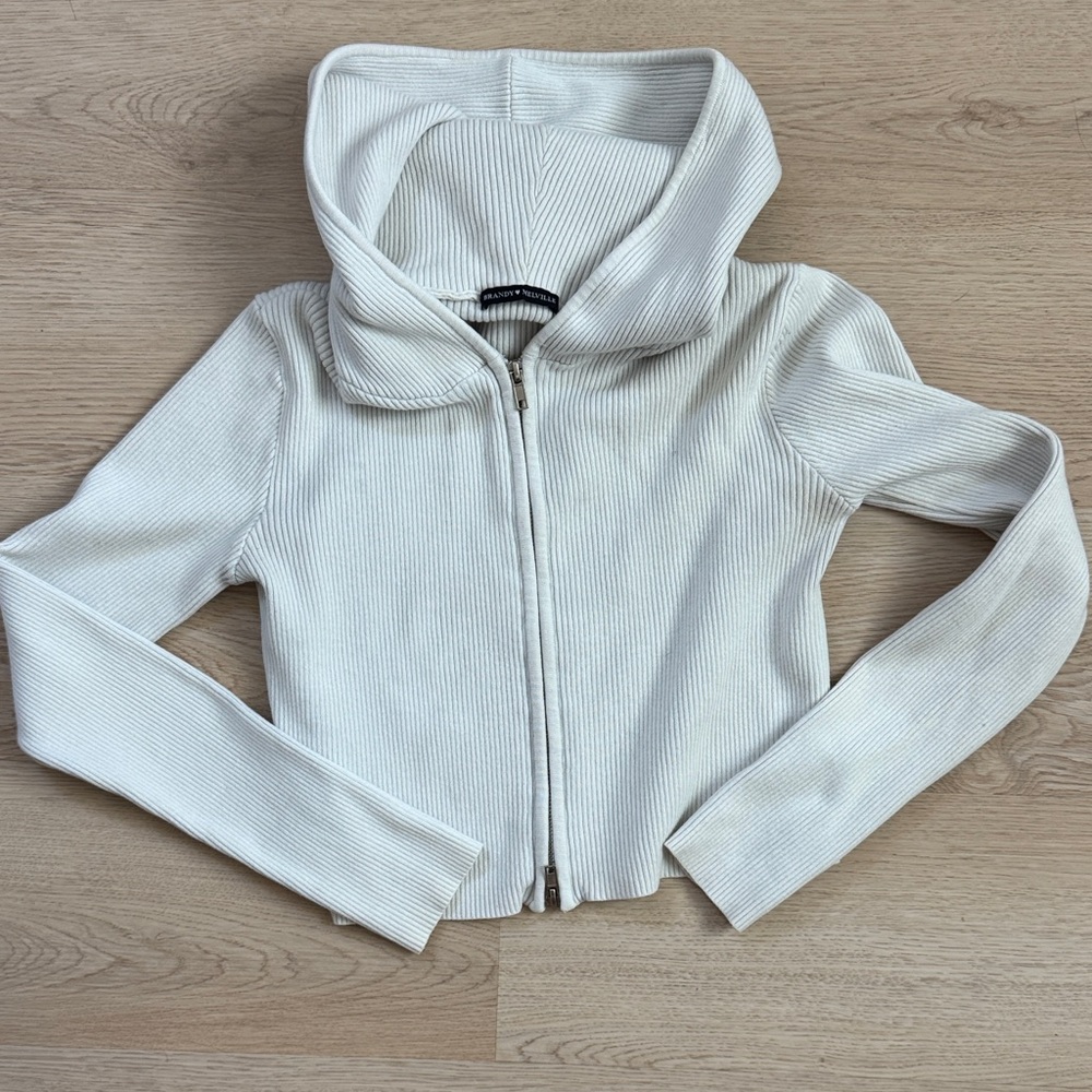 Brandy Melville Cream Ribbed Hoodie